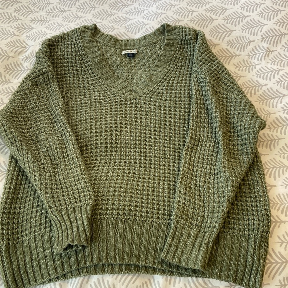 American Eagle Outfitters Green V-Neck Sweater